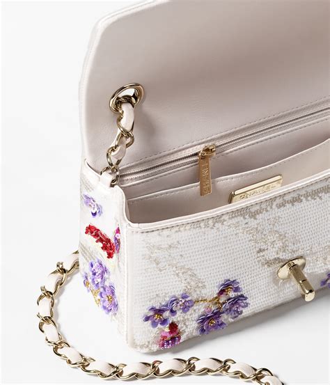 chanel ni691|Mini classic handbag, Embroidered satin, sequins & gold.